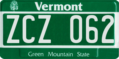 VT license plate ZCZ062