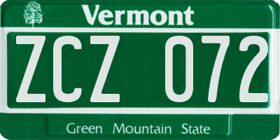 VT license plate ZCZ072