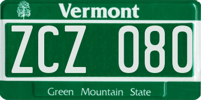 VT license plate ZCZ080