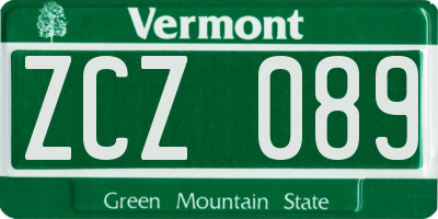 VT license plate ZCZ089