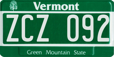 VT license plate ZCZ092
