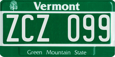 VT license plate ZCZ099