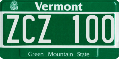 VT license plate ZCZ100