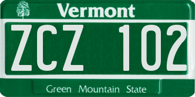 VT license plate ZCZ102