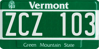 VT license plate ZCZ103