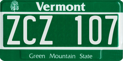 VT license plate ZCZ107