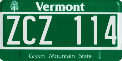 VT license plate ZCZ114