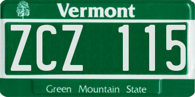VT license plate ZCZ115
