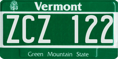 VT license plate ZCZ122