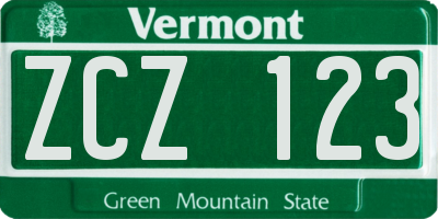 VT license plate ZCZ123