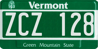 VT license plate ZCZ128