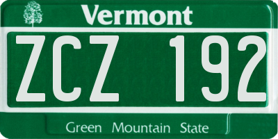 VT license plate ZCZ192