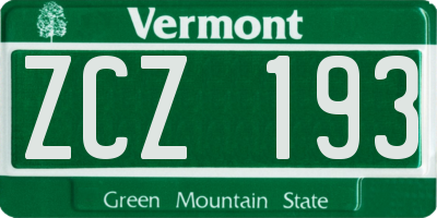 VT license plate ZCZ193