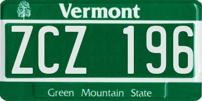 VT license plate ZCZ196