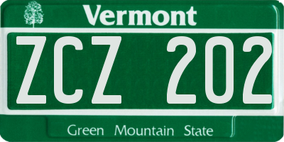 VT license plate ZCZ202
