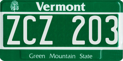 VT license plate ZCZ203