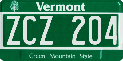 VT license plate ZCZ204