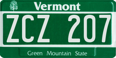 VT license plate ZCZ207