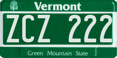 VT license plate ZCZ222