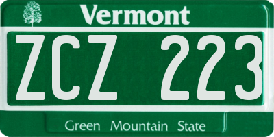 VT license plate ZCZ223