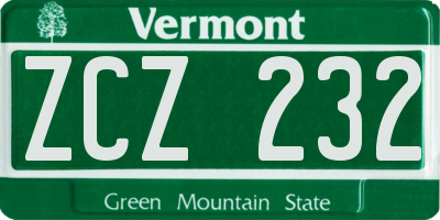VT license plate ZCZ232