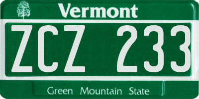 VT license plate ZCZ233
