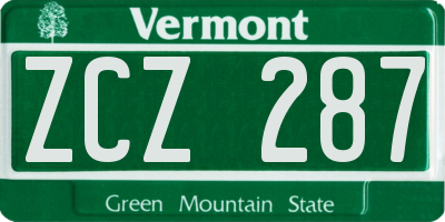 VT license plate ZCZ287