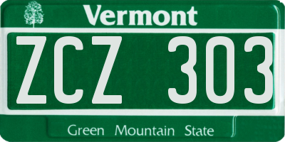 VT license plate ZCZ303