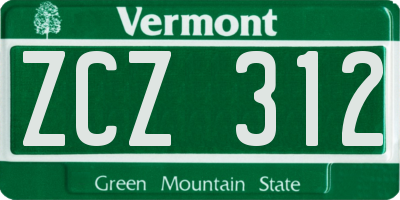 VT license plate ZCZ312