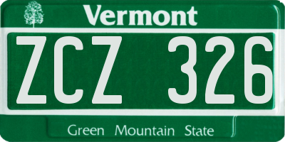 VT license plate ZCZ326