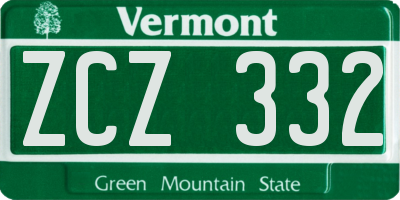 VT license plate ZCZ332