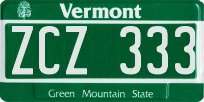 VT license plate ZCZ333