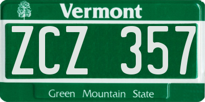 VT license plate ZCZ357