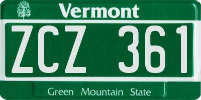 VT license plate ZCZ361