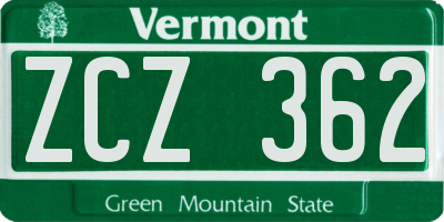 VT license plate ZCZ362