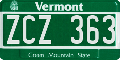 VT license plate ZCZ363