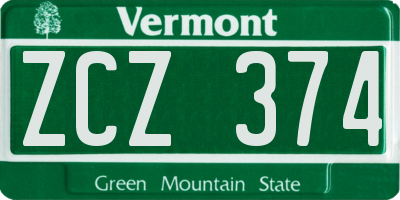 VT license plate ZCZ374