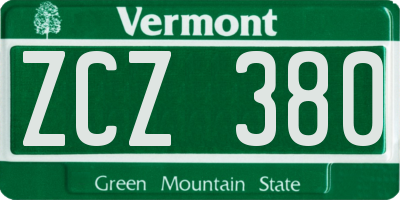 VT license plate ZCZ380