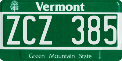 VT license plate ZCZ385