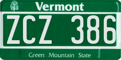 VT license plate ZCZ386