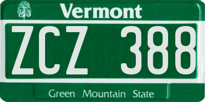 VT license plate ZCZ388