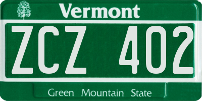 VT license plate ZCZ402