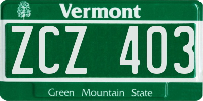 VT license plate ZCZ403