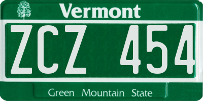 VT license plate ZCZ454