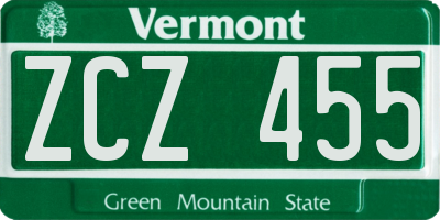 VT license plate ZCZ455