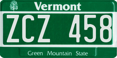 VT license plate ZCZ458