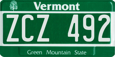 VT license plate ZCZ492