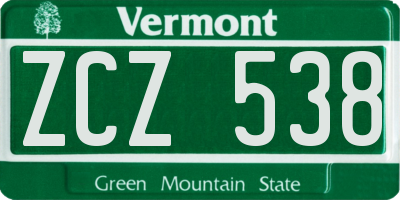 VT license plate ZCZ538