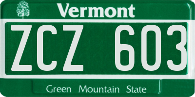 VT license plate ZCZ603