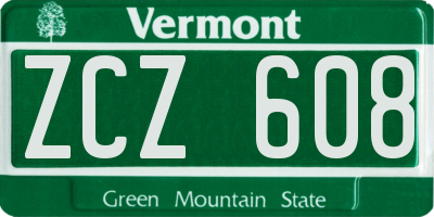 VT license plate ZCZ608